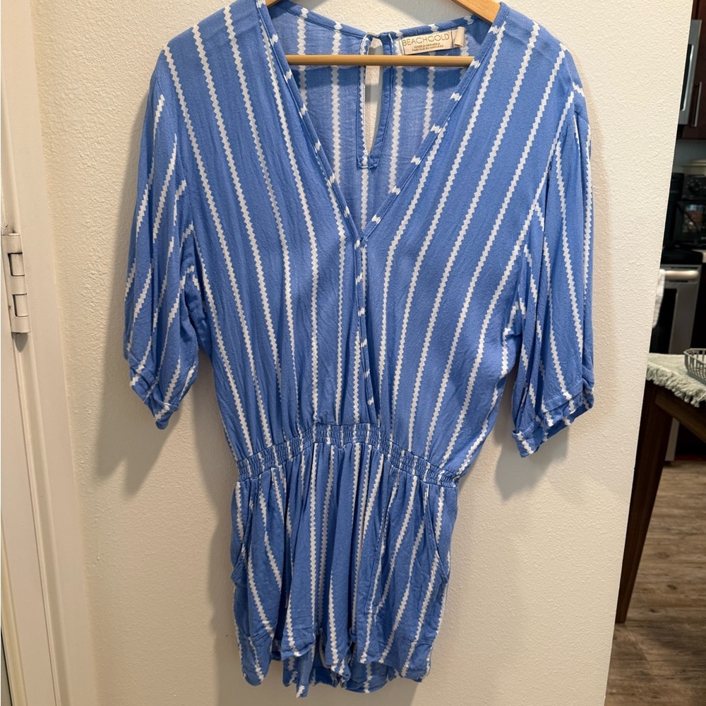 BEACHGOLD Blue and White Striped Romper